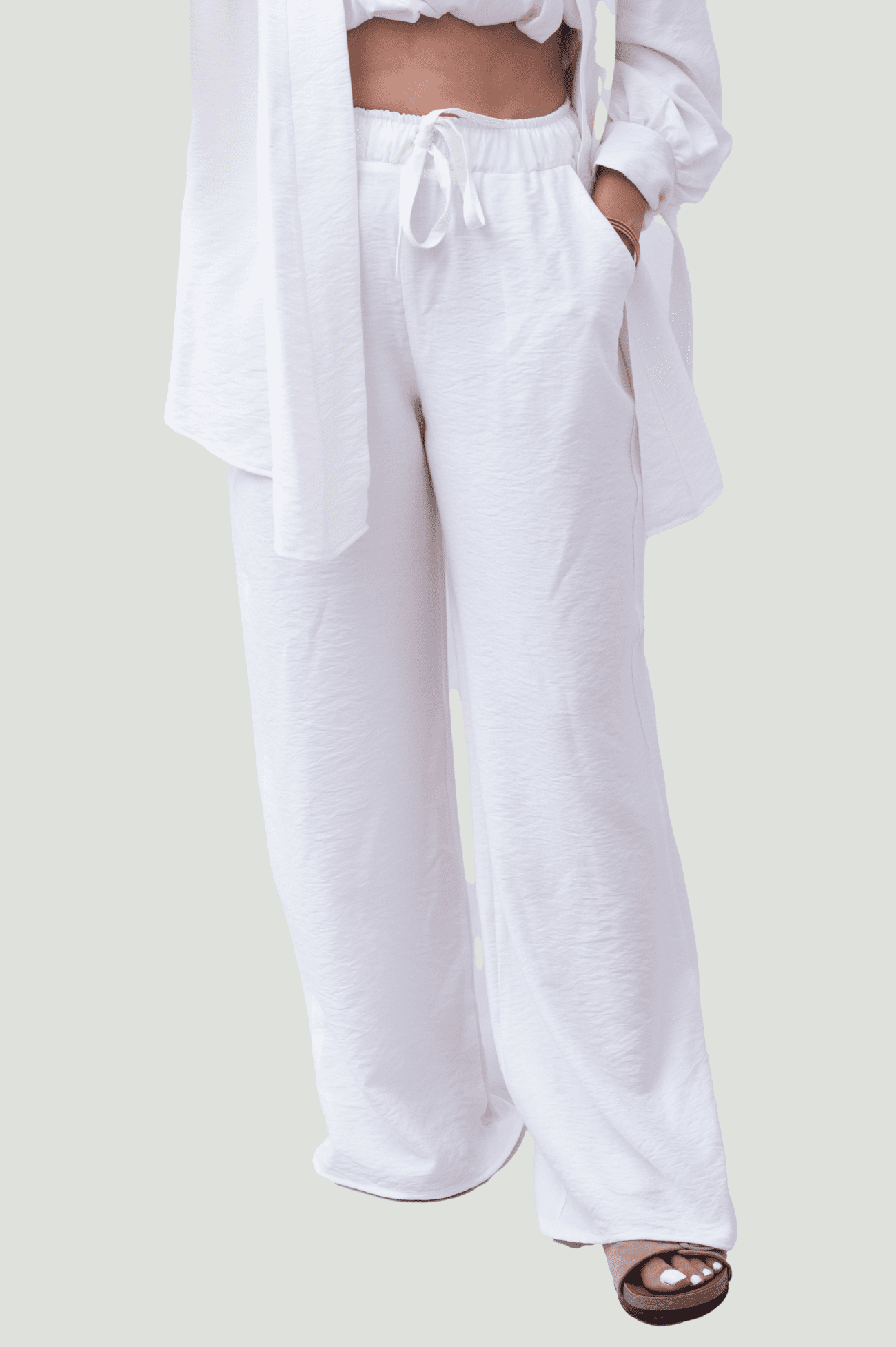 White Wide Leg Linen Pants - Image 2