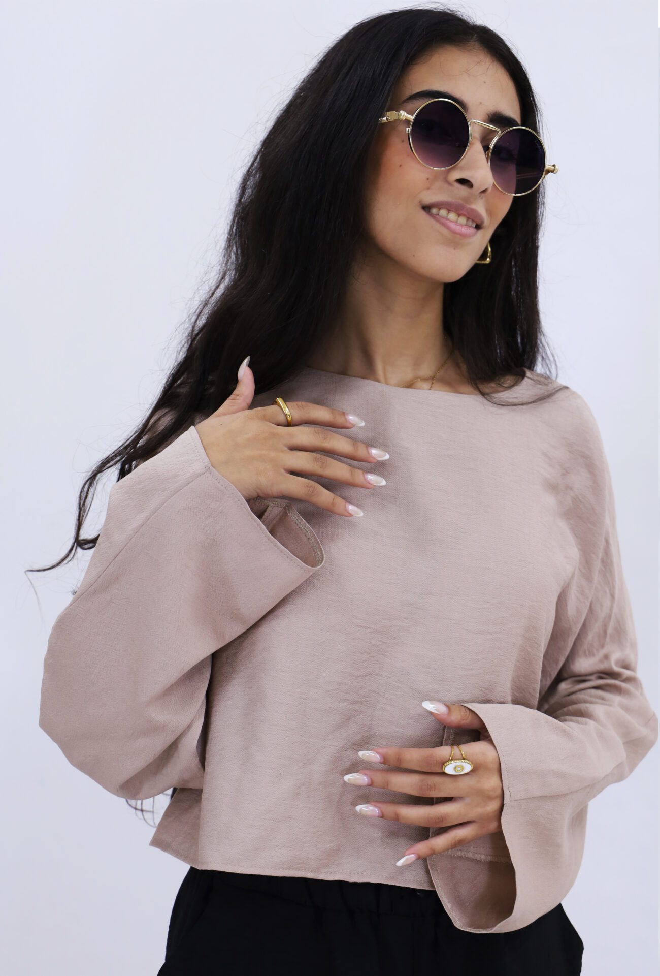 Sahara Breeze Sleeved Beige Crop Top