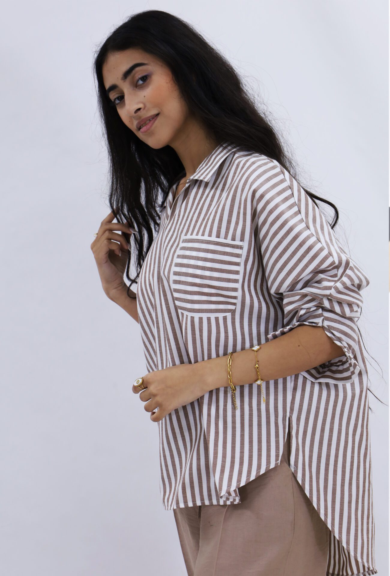 Eveylen Beige Stripped Blouse