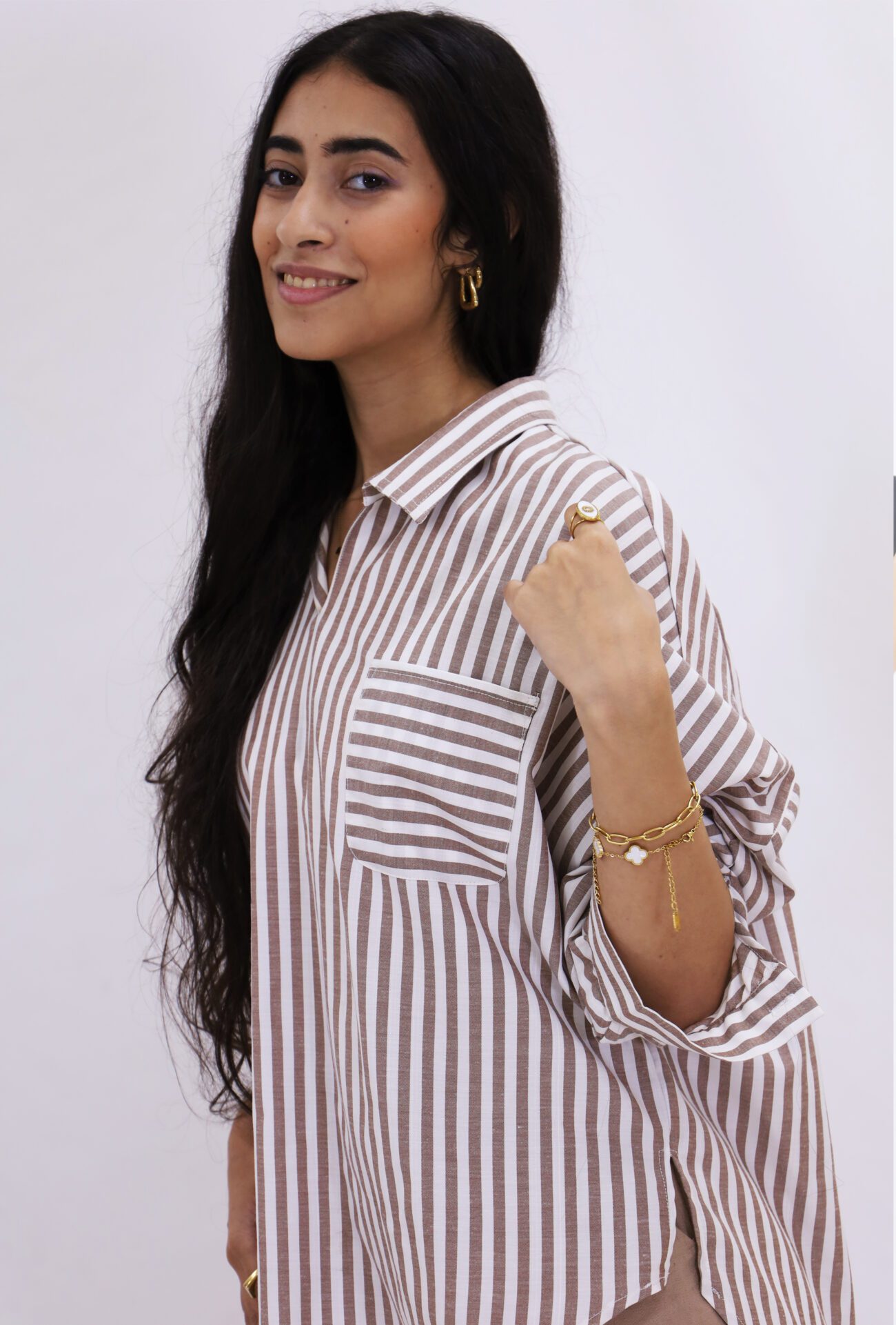 Eveylen Beige Stripped Blouse - Image 3