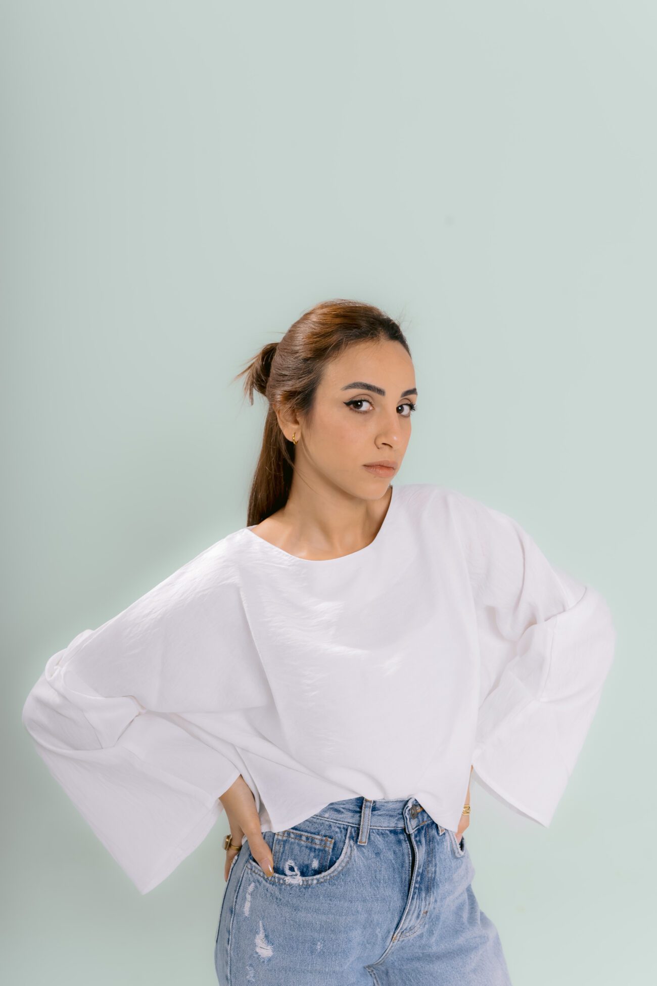 White Breeze Sleeved Crop Top - Image 3