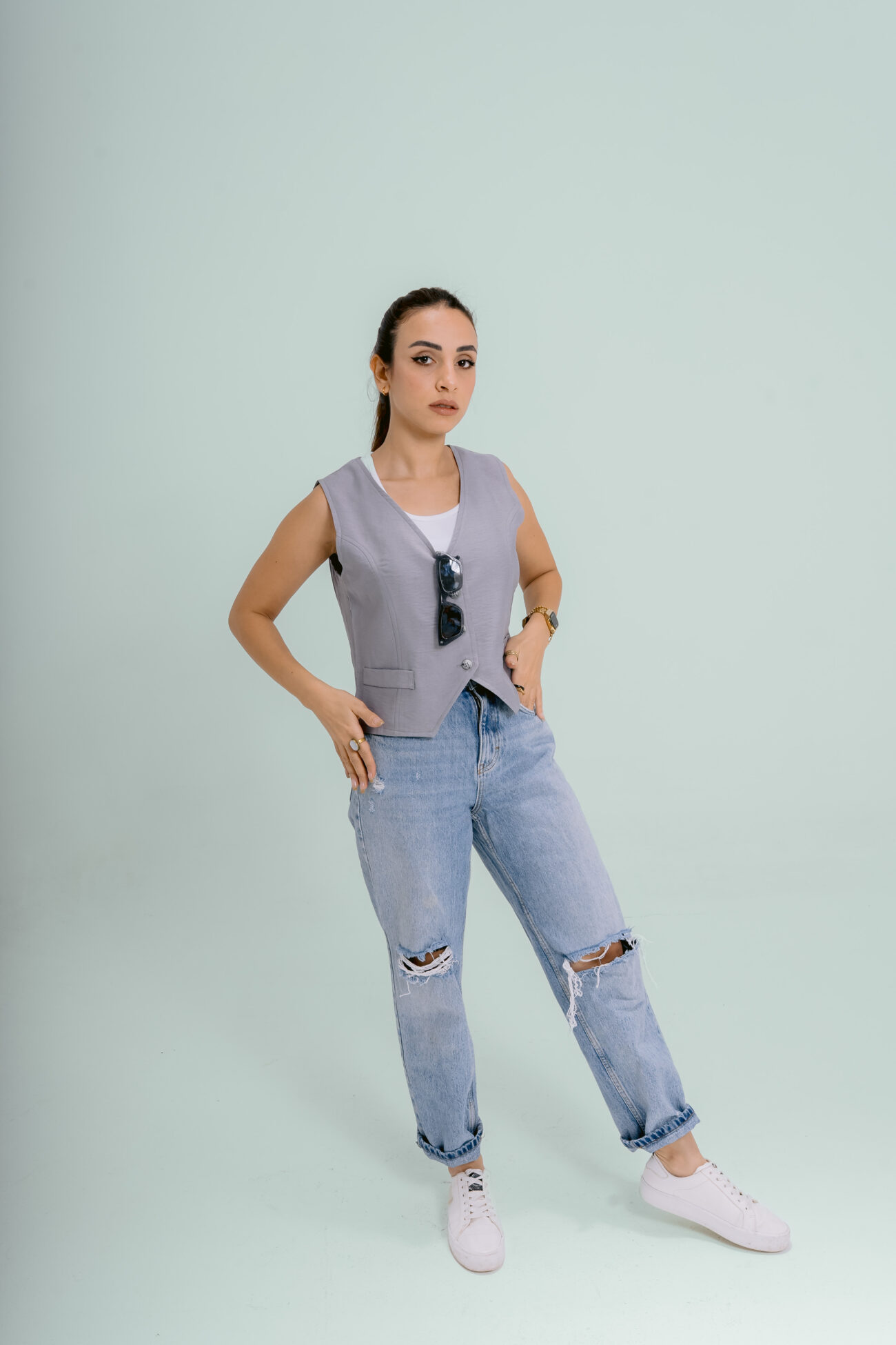 Steel Gray Cropped Vest - Image 2