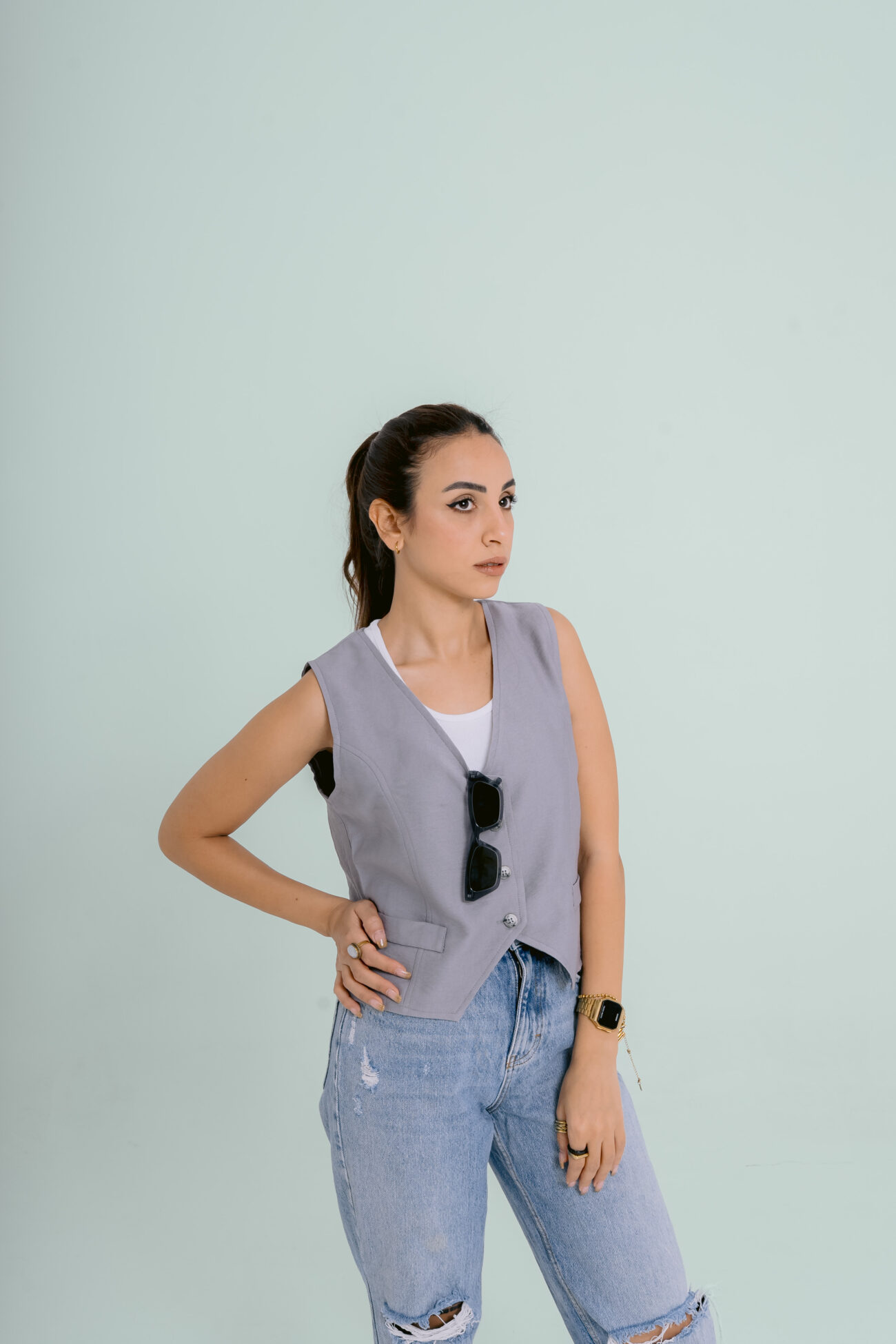 Steel Gray Cropped Vest