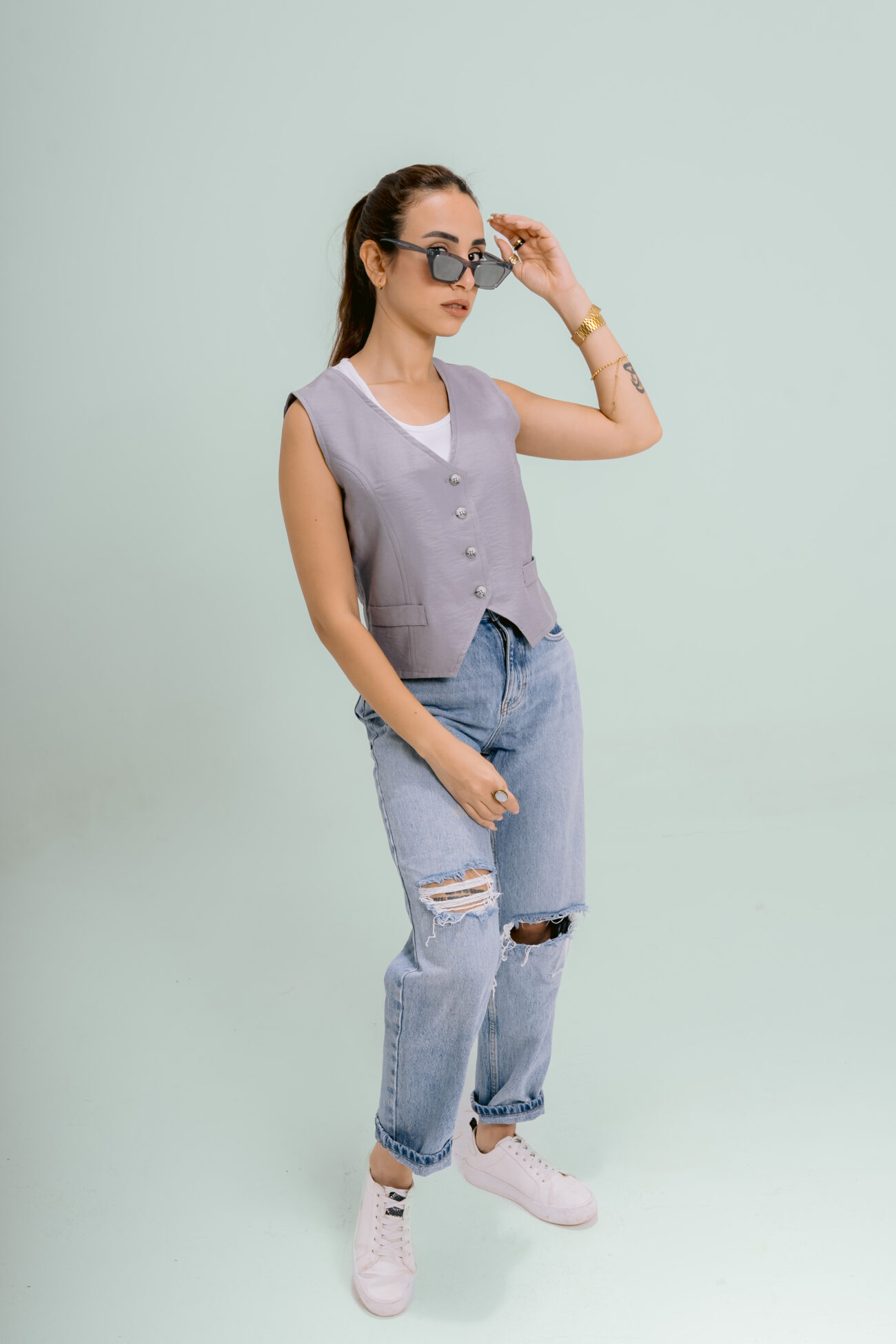 Steel Gray Cropped Vest - Image 6