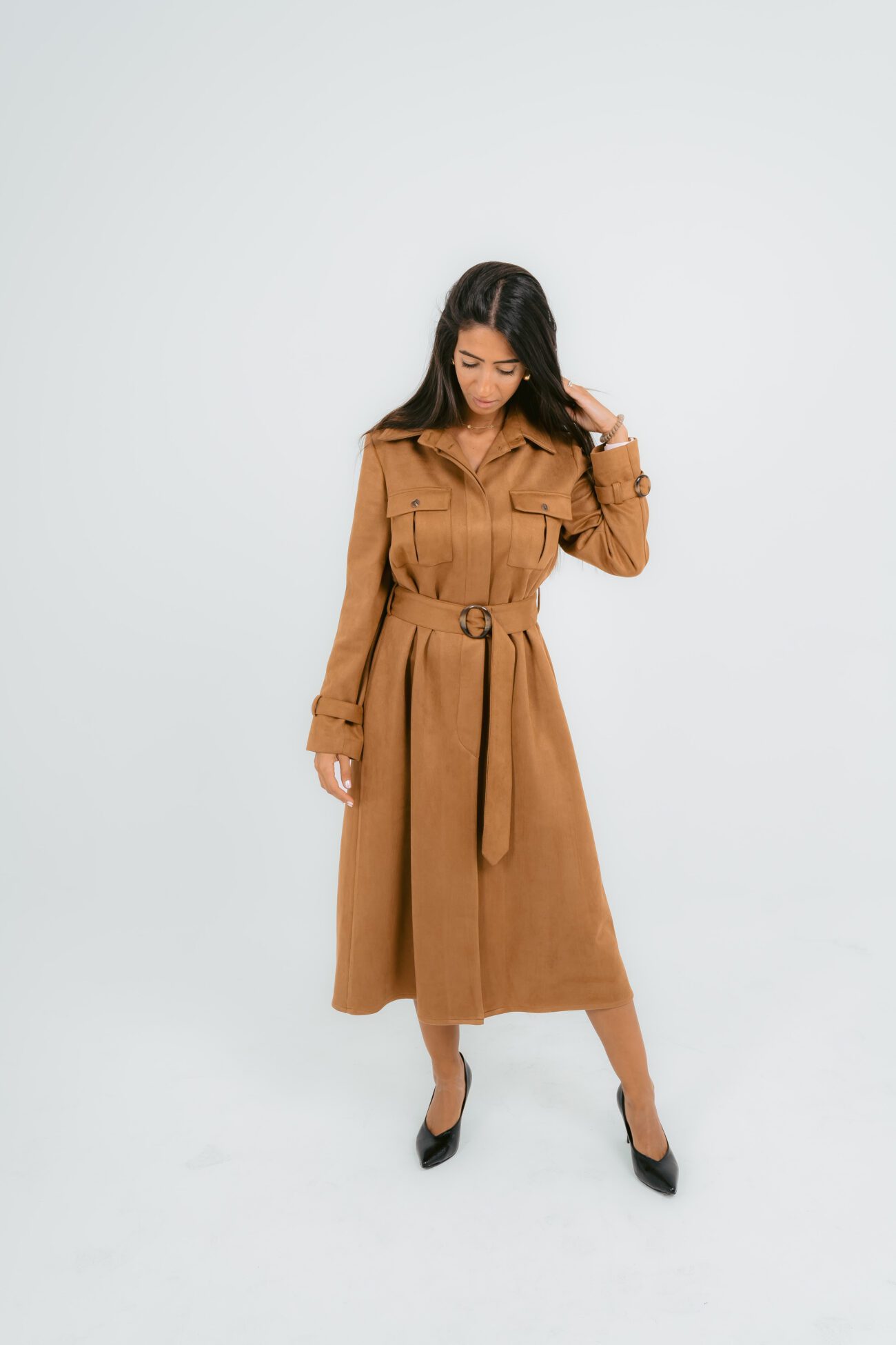 Luxe Oversized Shirt Dress- Brown