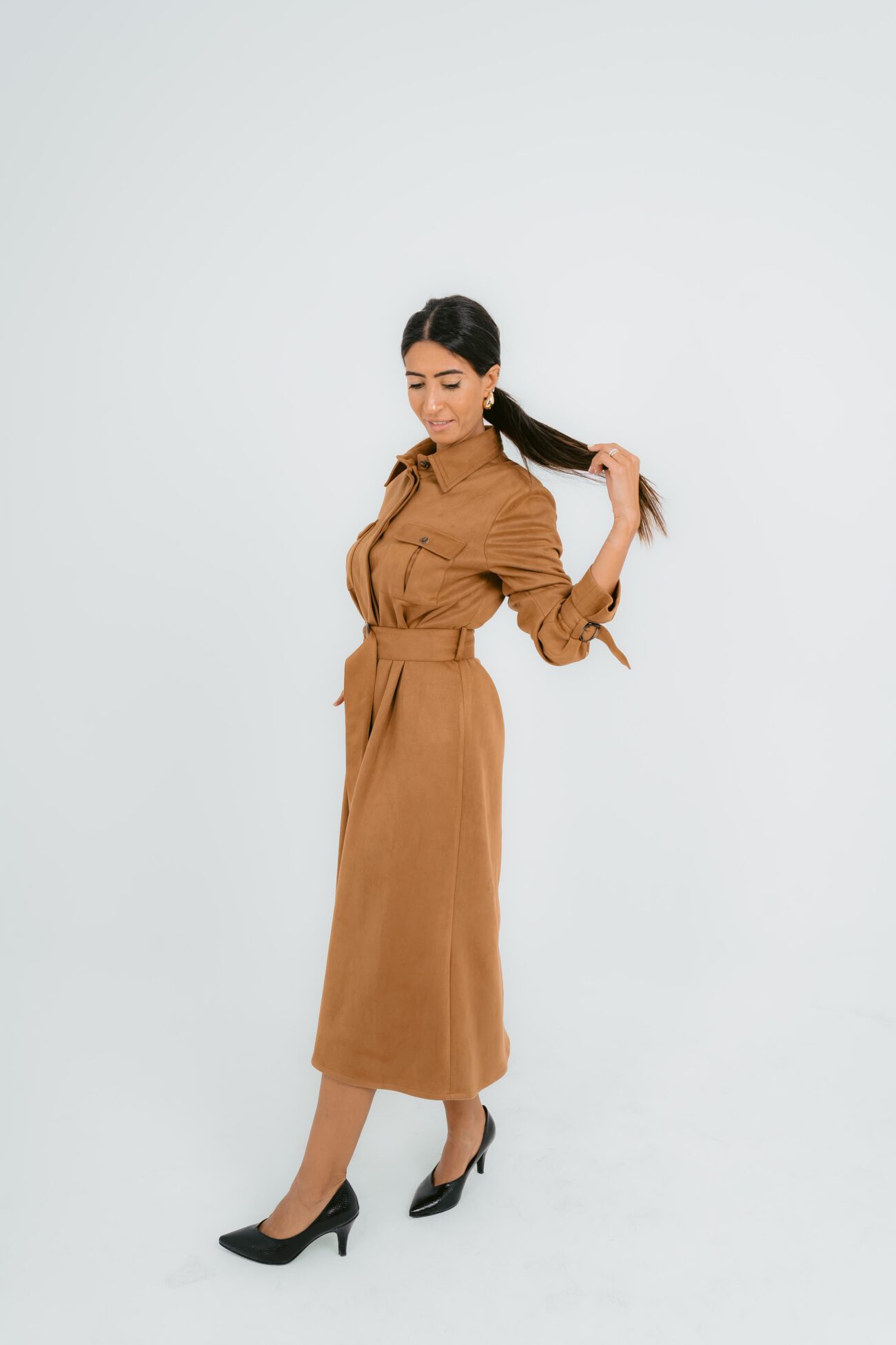 Luxe Oversized Shirt Dress- Brown - Image 3