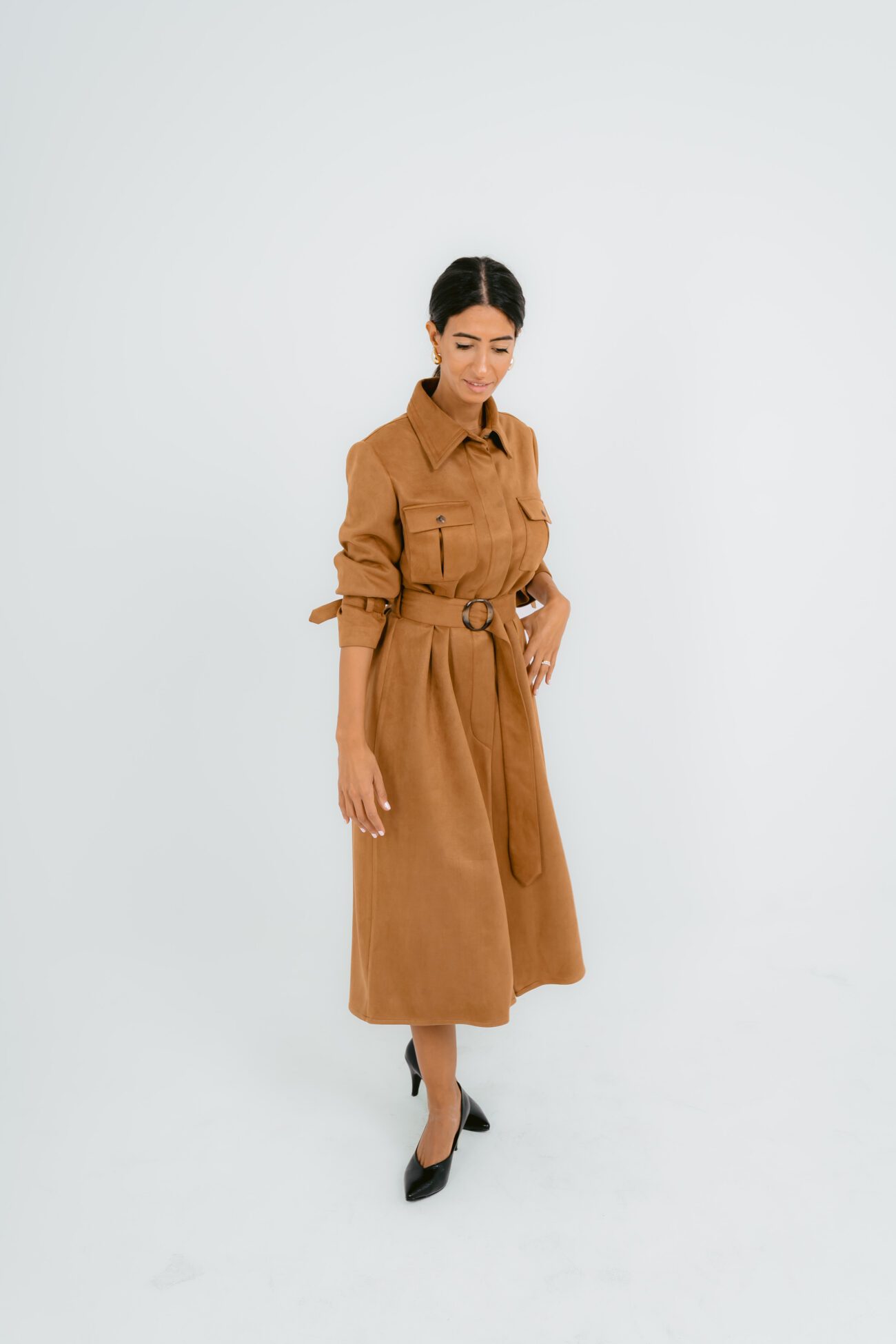 Luxe Oversized Shirt Dress- Brown - Image 4