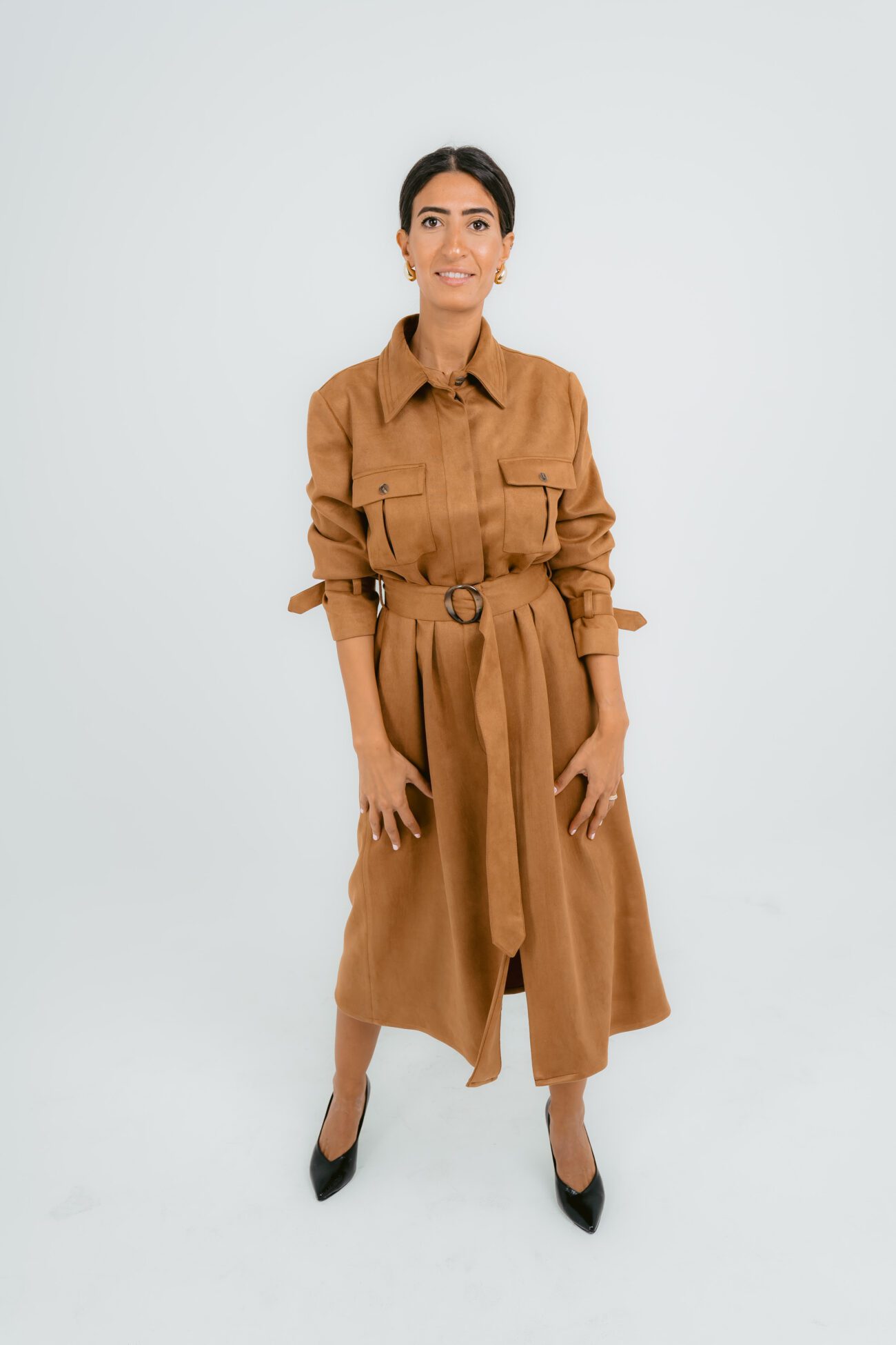 Luxe Oversized Shirt Dress- Brown - Image 2