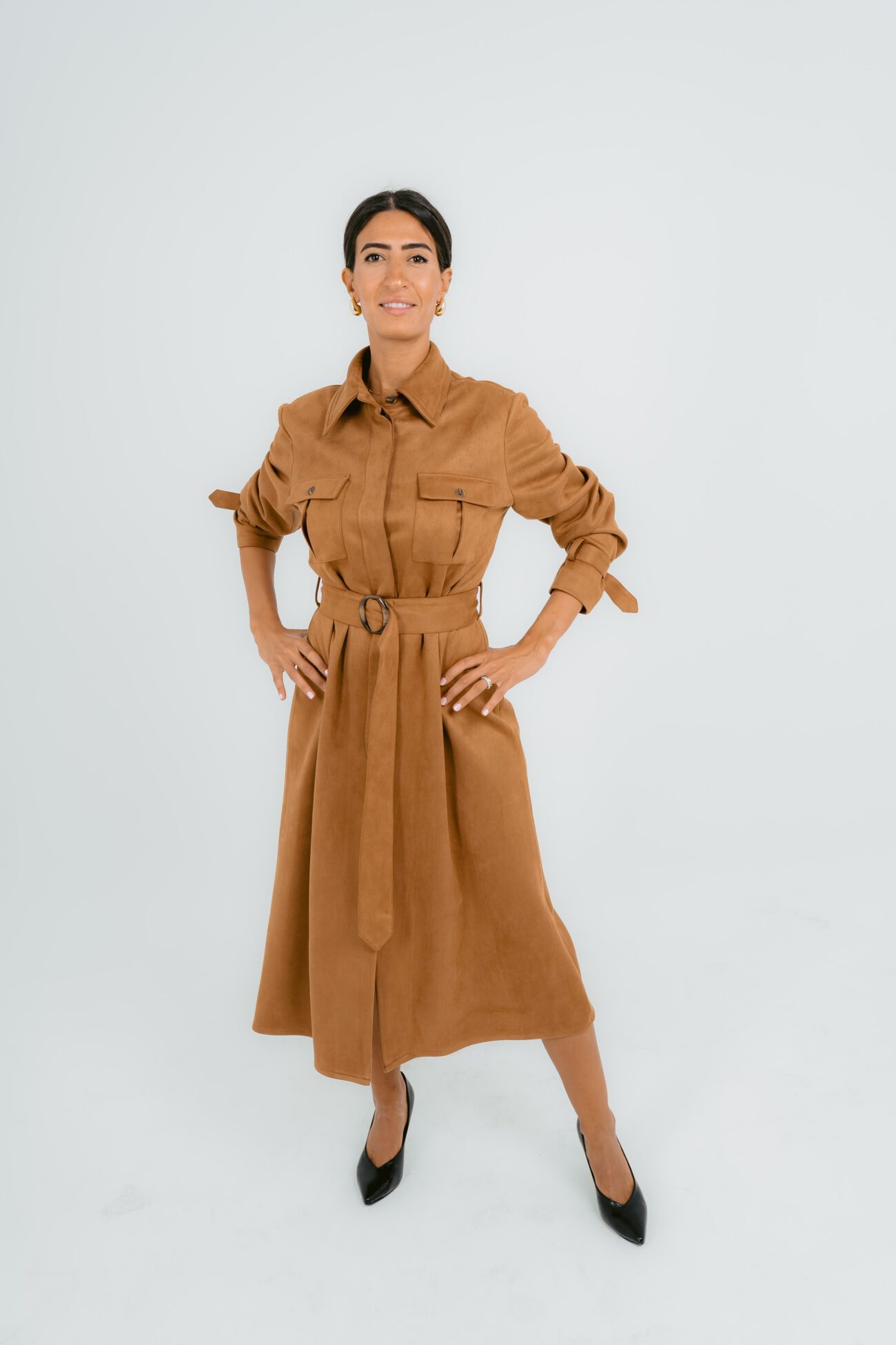 Luxe Oversized Shirt Dress- Brown - Image 5