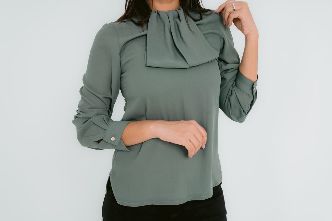 Mockneck Crepe Ruffles Blouse - Olive Green - Image 3