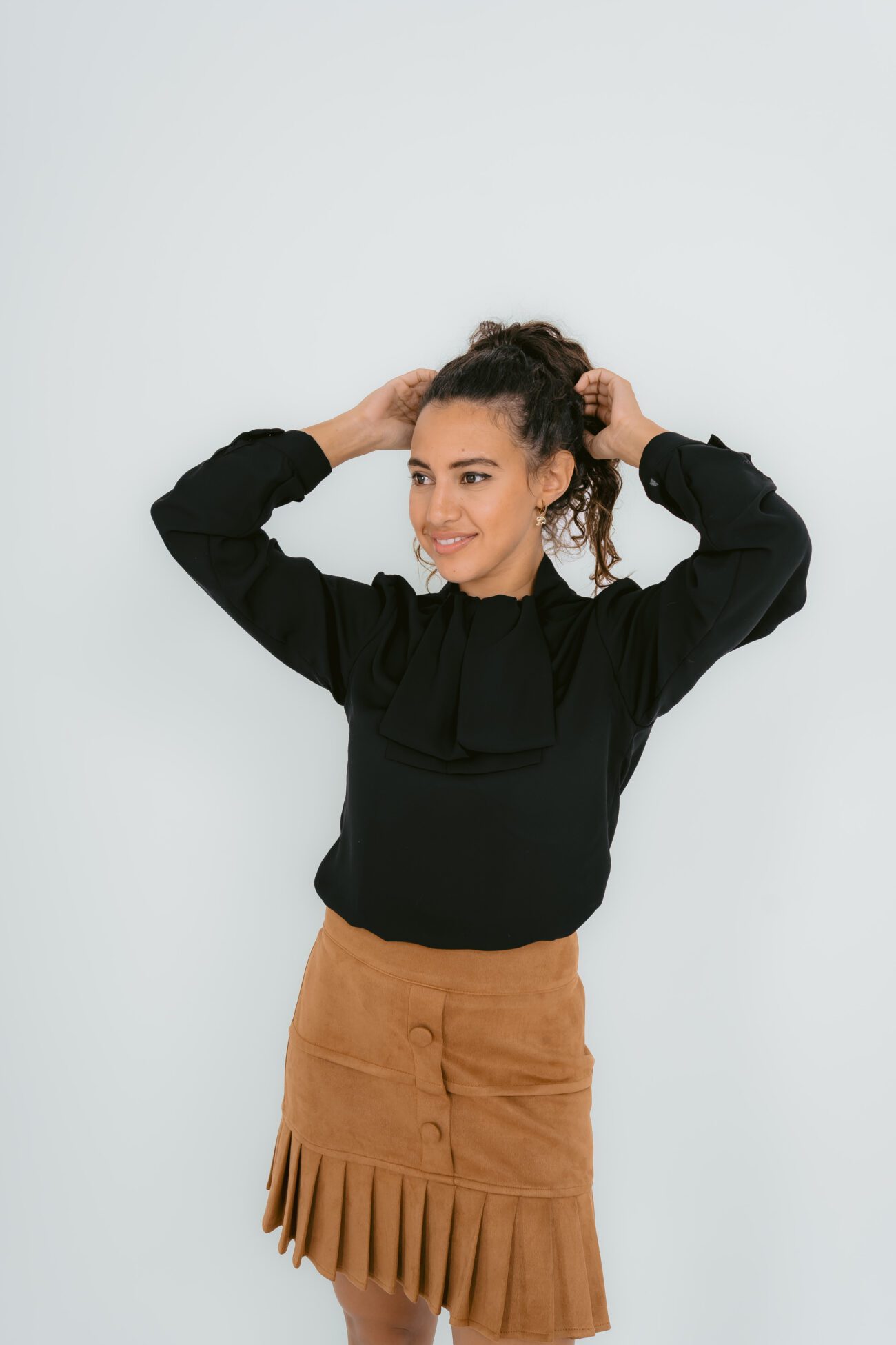 Mockneck Crepe Ruffles Blouse - Black