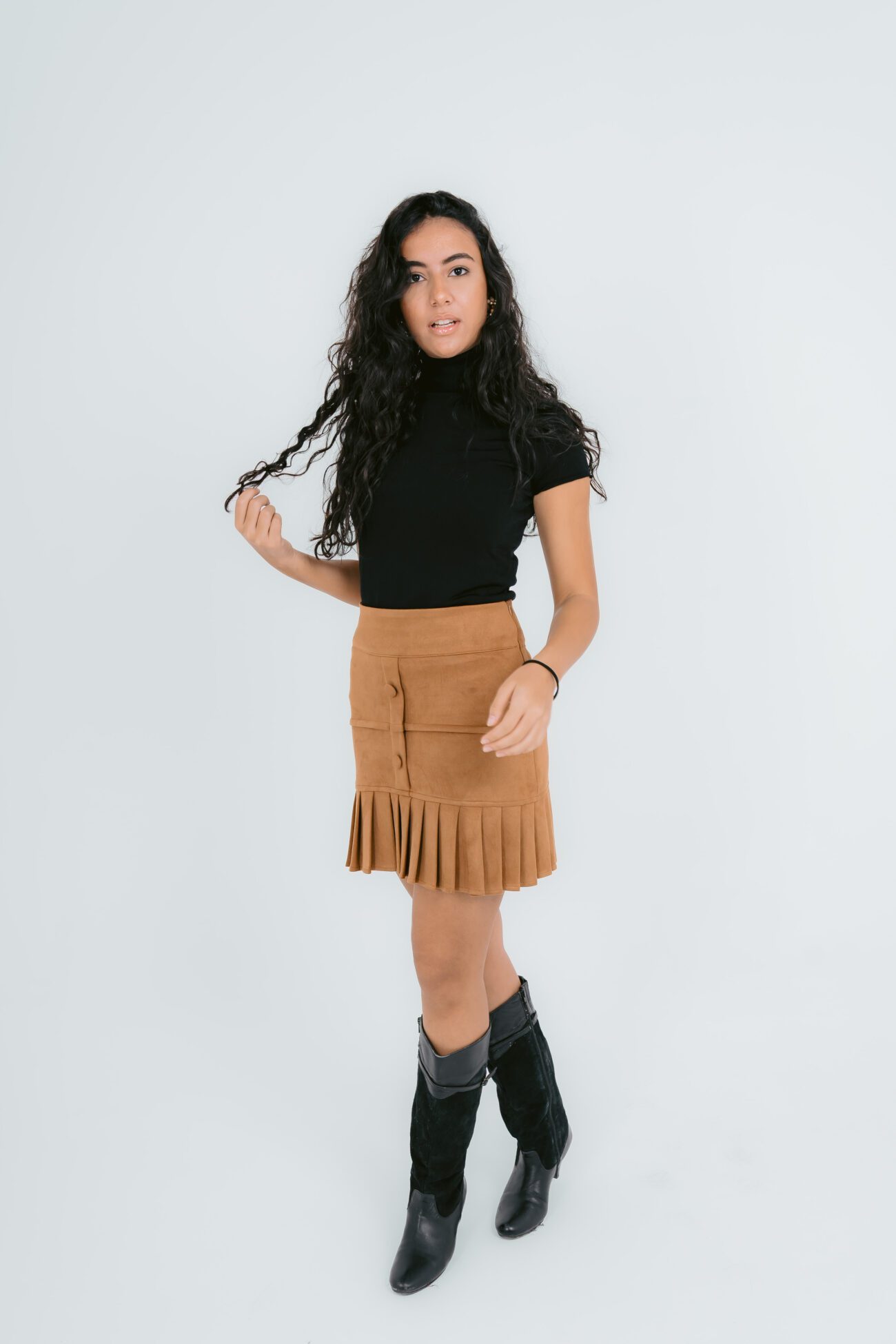 Ruffled Charm Suede Skirt - Brown - Image 4