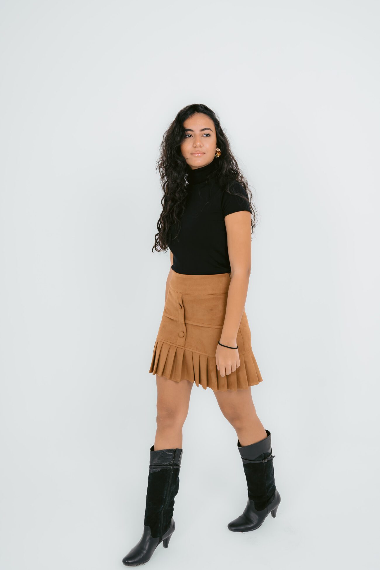 Ruffled Charm Suede Skirt - Brown - Image 3