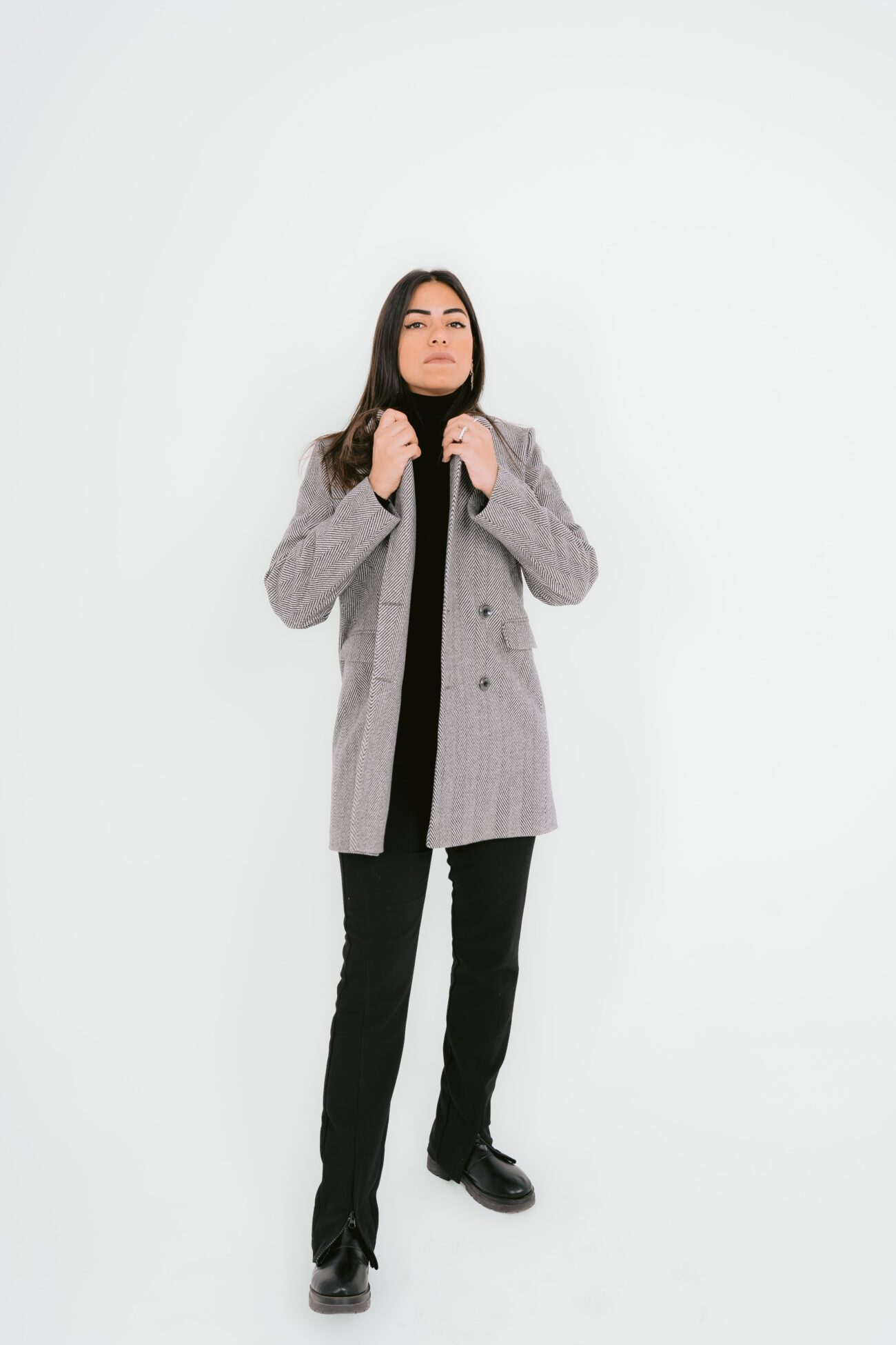 Grey Textured Blazer Coat