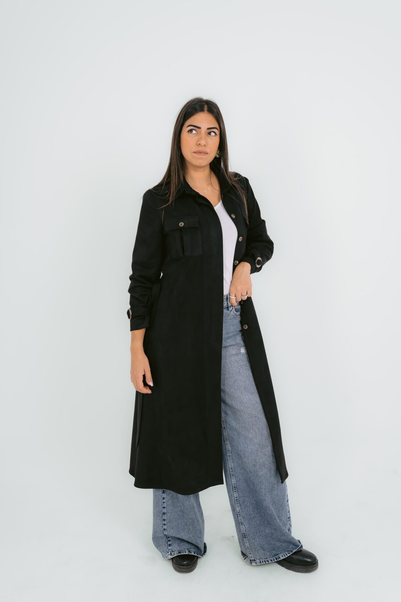 Luxe Oversized Long Coat - Black - Image 2