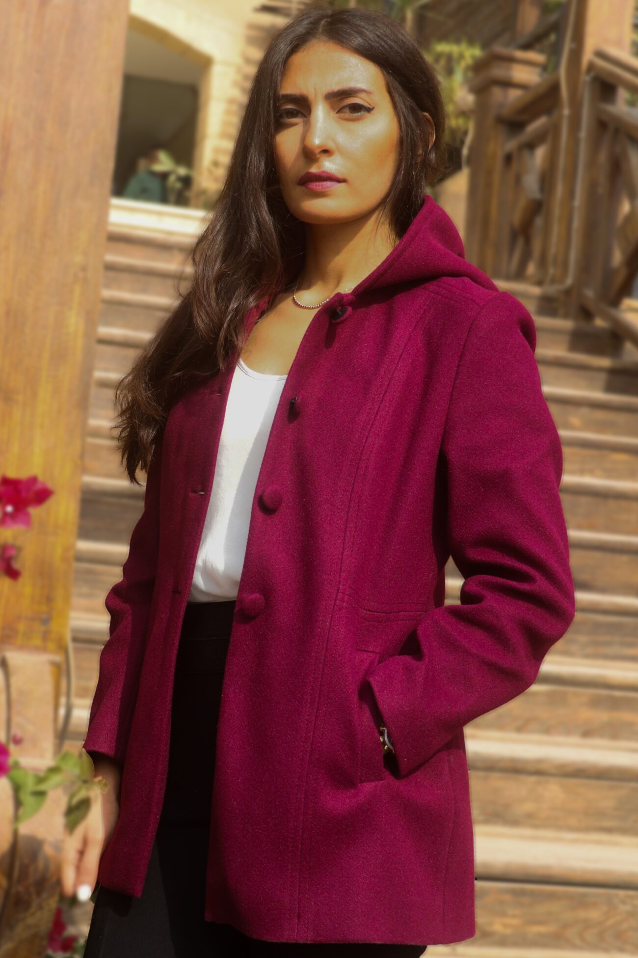 Burgundy Luxe Hooded Coat - Image 4