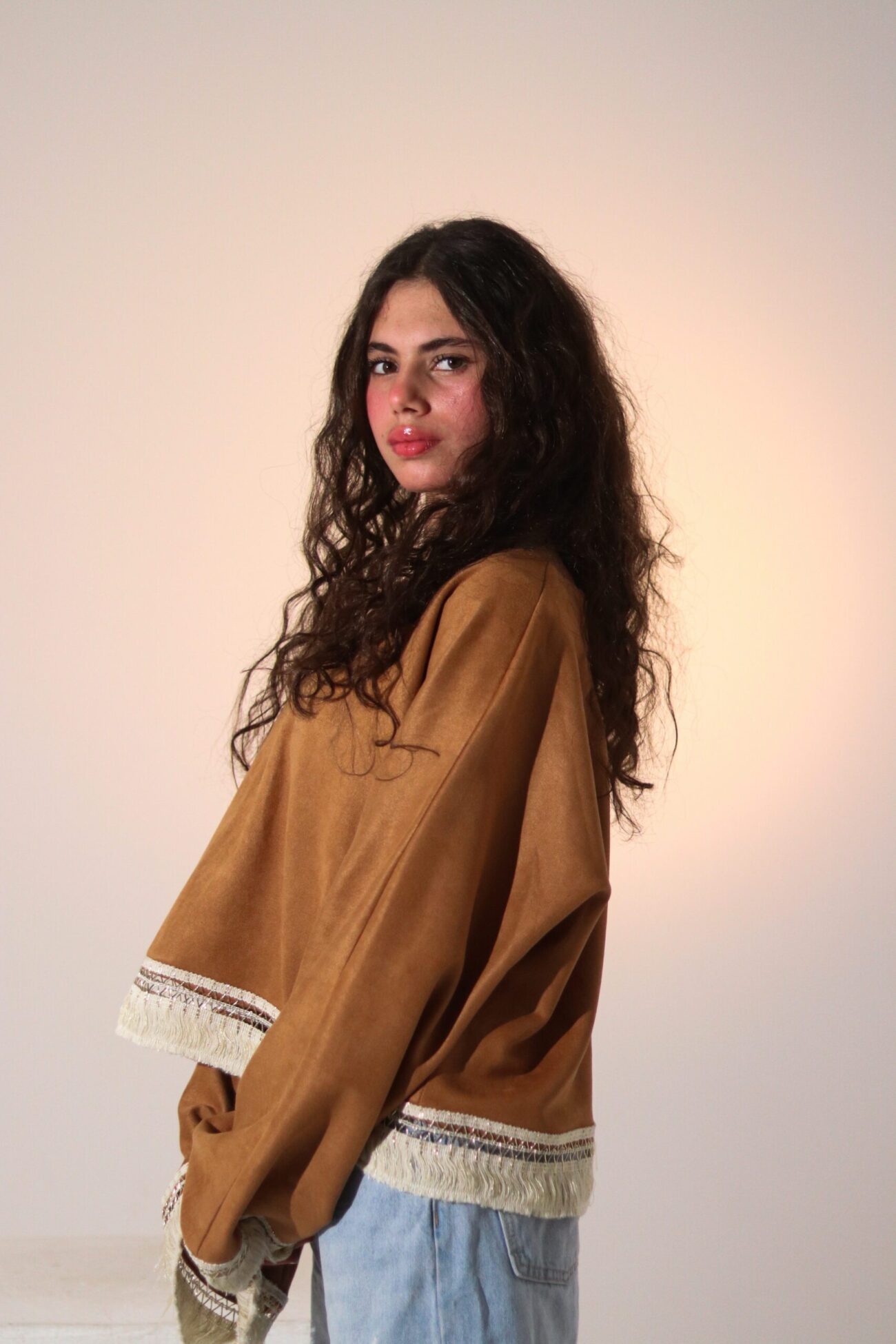Cropped Camel Suede Top - Image 2