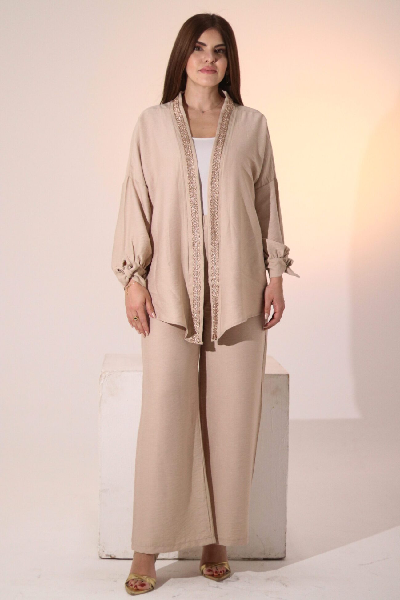 Beige Luxe Linen Ensemble