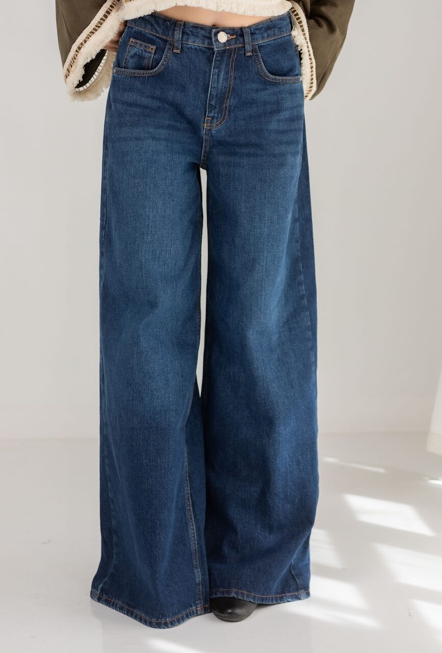 Denim Wide-Leg Pants - 40, Navy